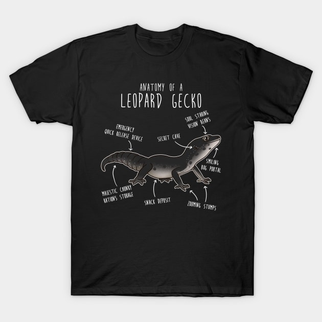 Black Leopard Gecko Lizard Reptile Anatomy T-Shirt by Psitta